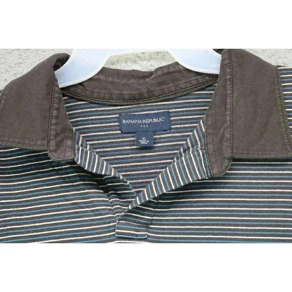 Men's Banana Republic Polo Shirt-XL-100% Cotton-Brown Striped - Picture 2 of 6